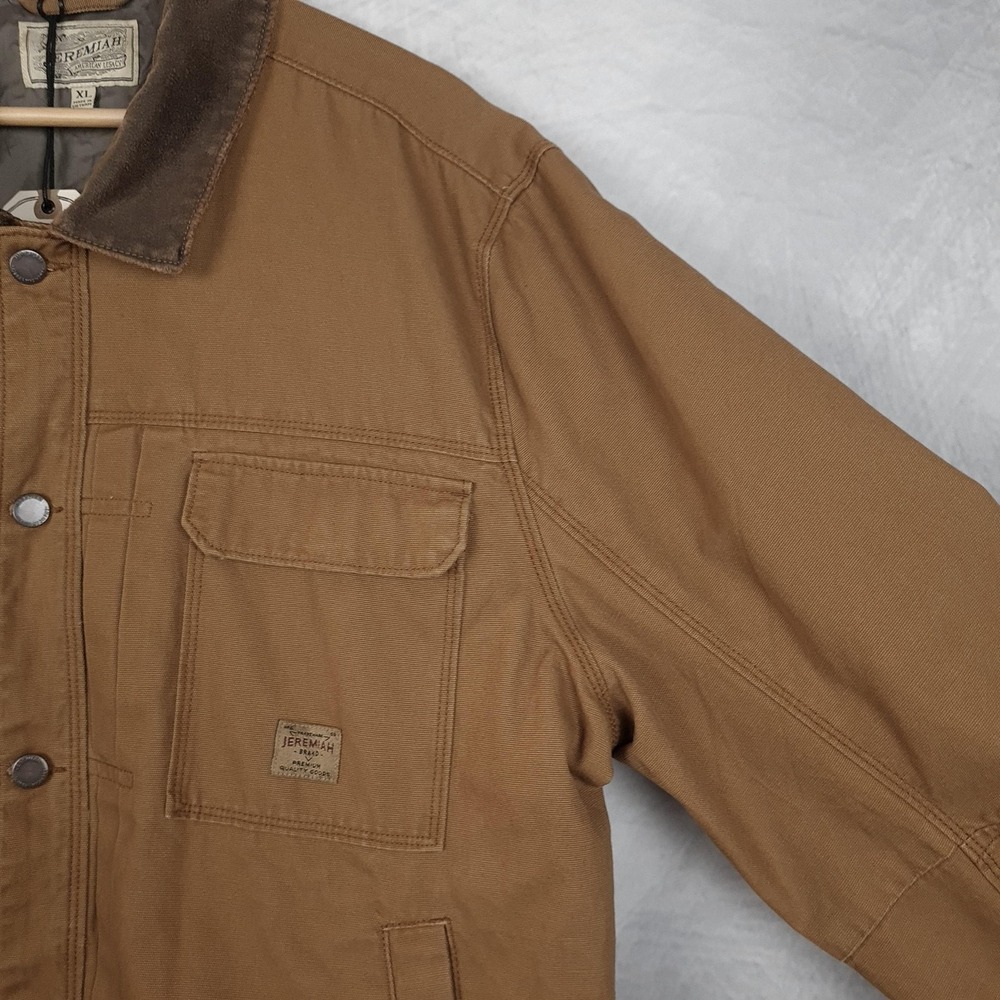 Jeremiah Barn Coat Mens XL Brown Canvas Lined Corduroy Collar Snap Workwear - Picture 6 of 16